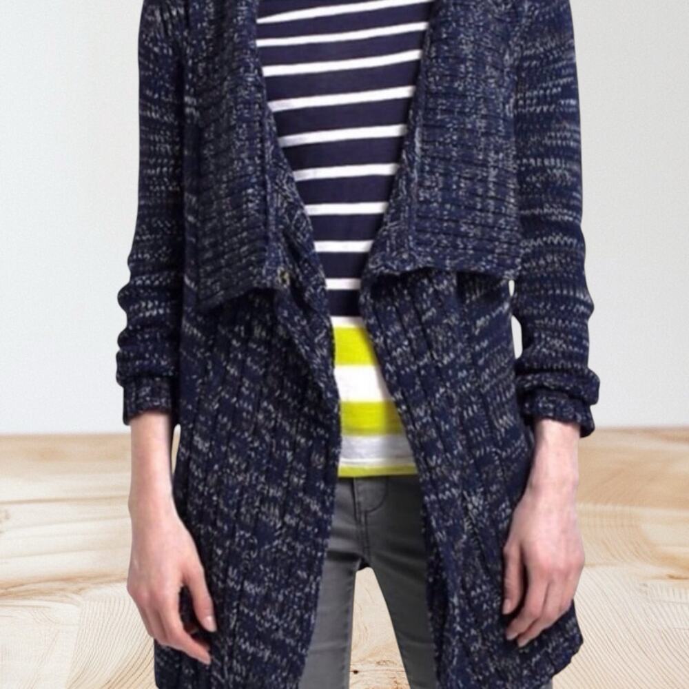 Anthro Yellow Bird Sweater Sz M Womens Cardigan Wrap Sunday Drape Cowl Navy Blue